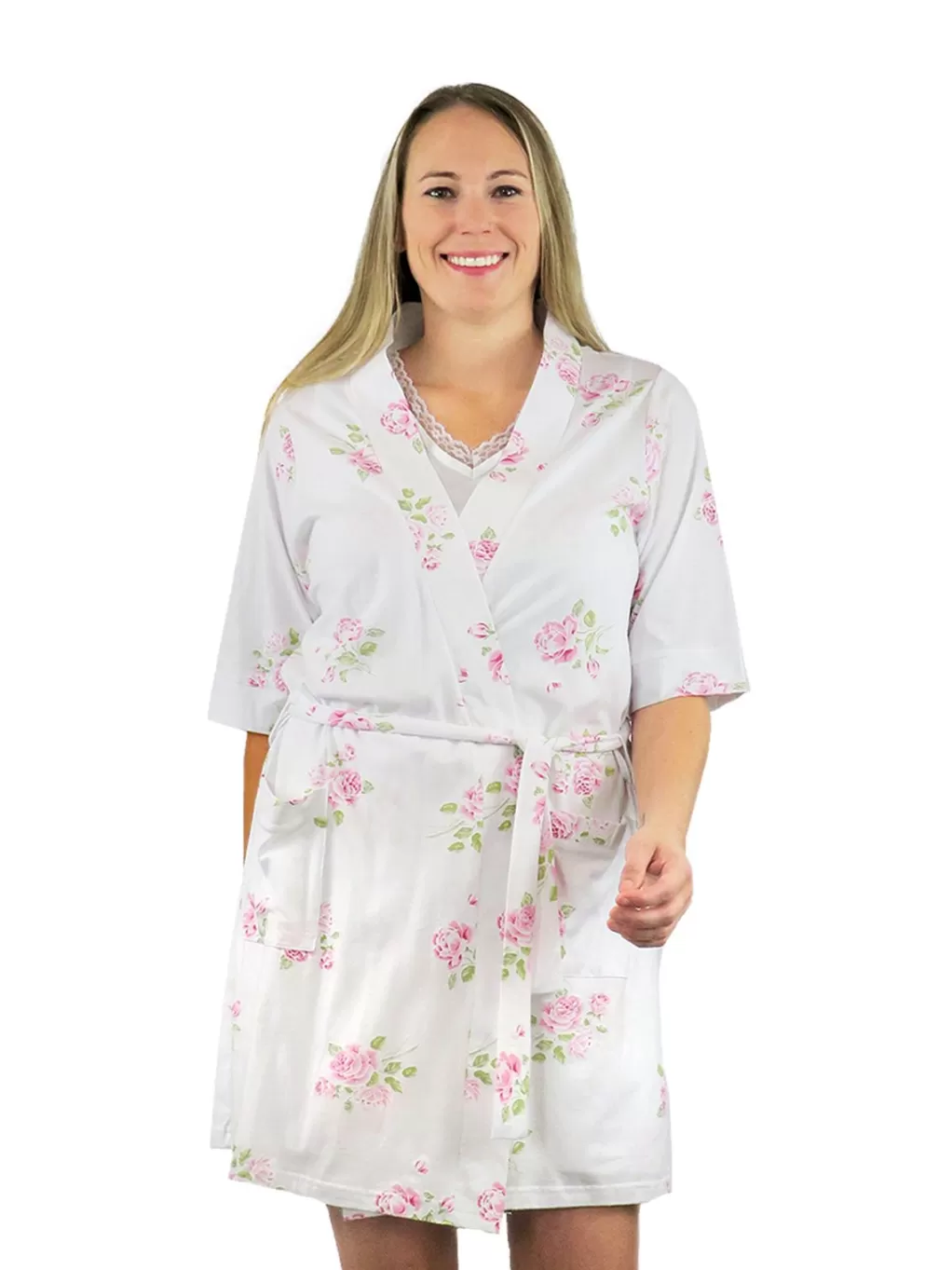 La Cera™ Floral Printed Cotton Knit Robe