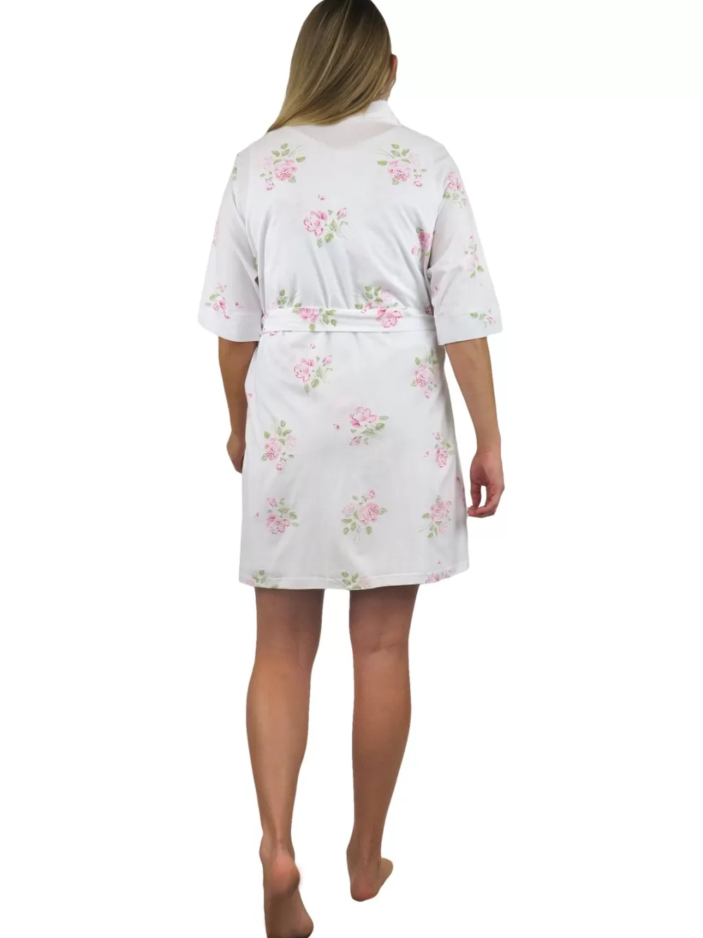 La Cera™ Floral Printed Cotton Knit Robe