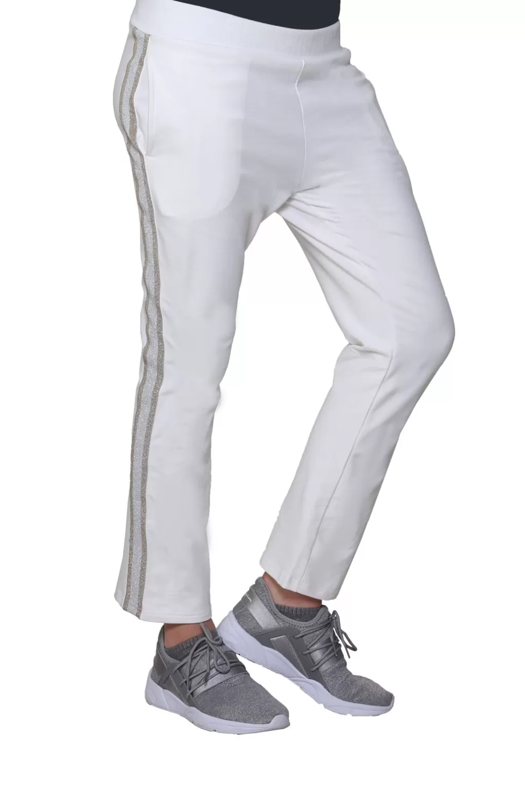 La Cera™ French Terry Pant With Lurex Tuxedo Stripe Trim