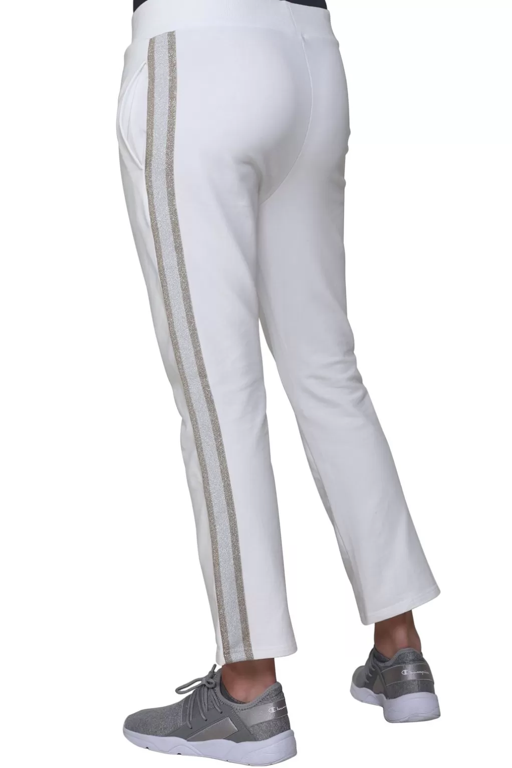 La Cera™ French Terry Pant With Lurex Tuxedo Stripe Trim