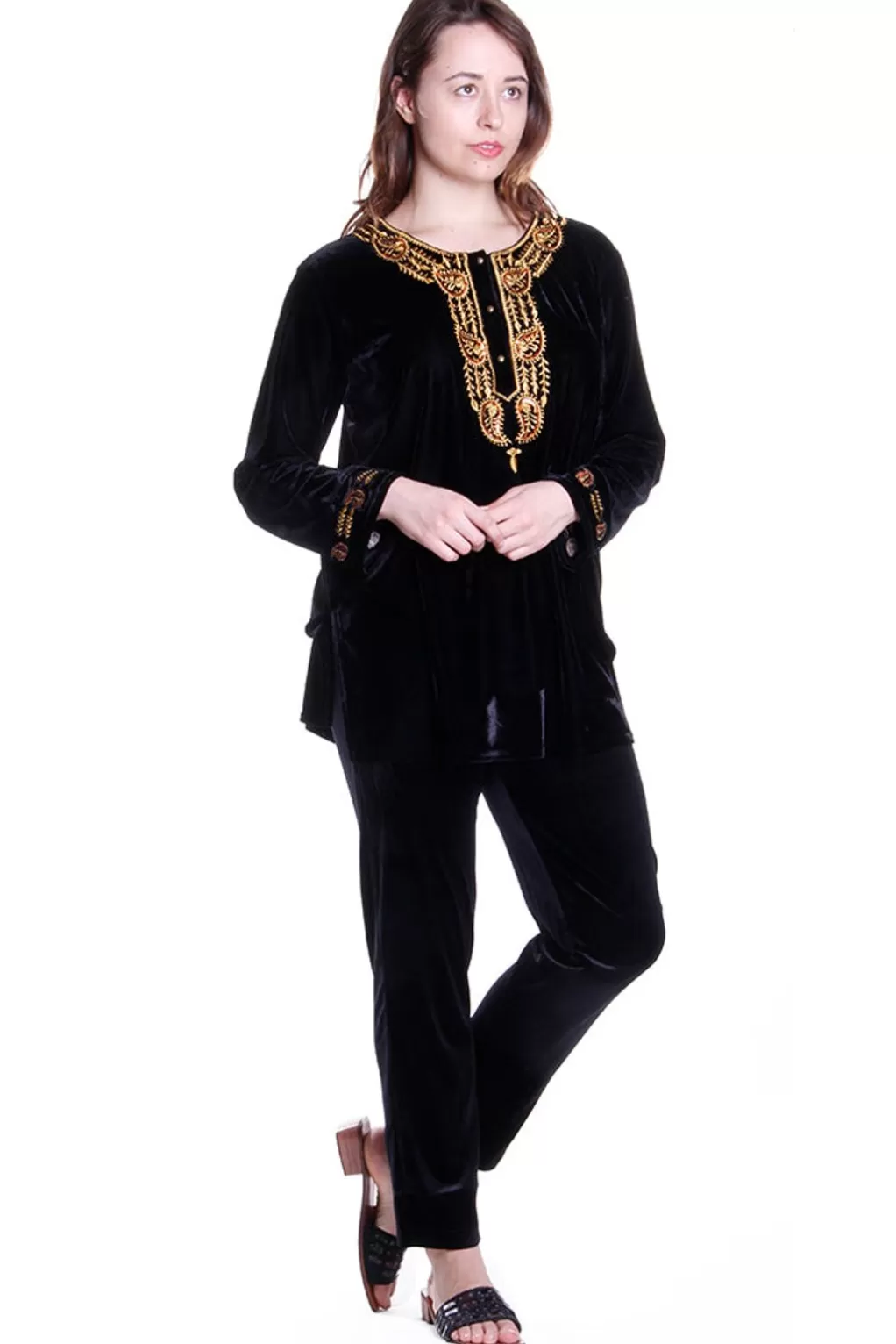 La Cera™ Gold Leaf Velour Plus Size Top
