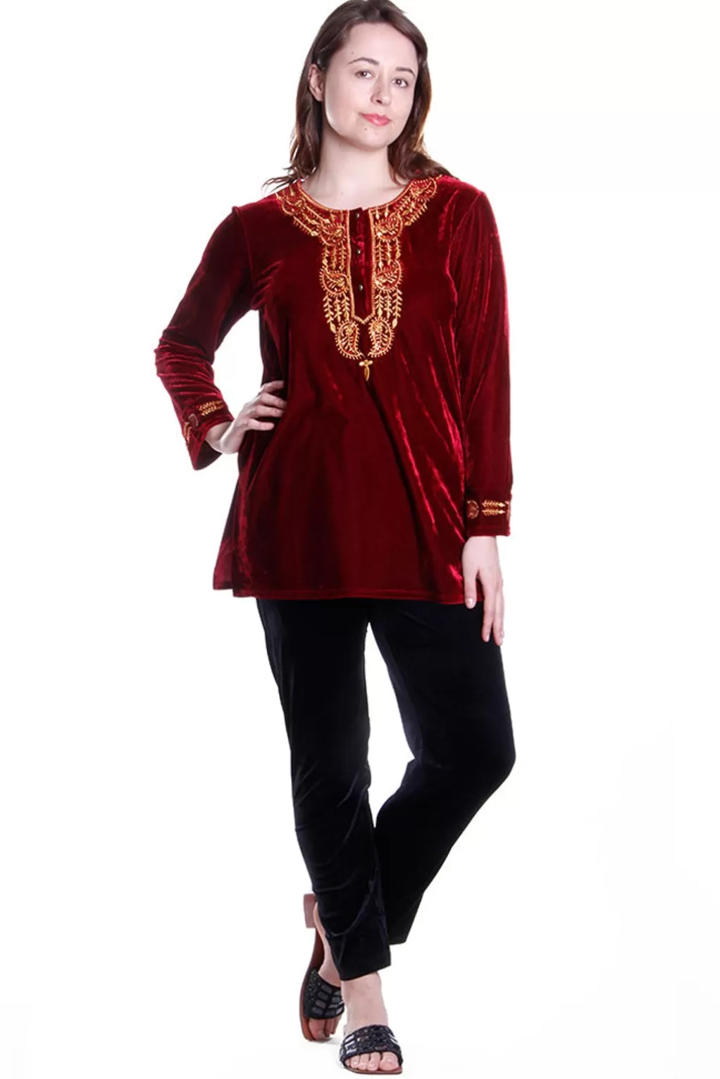 La Cera™ Gold Leaf Velour Top