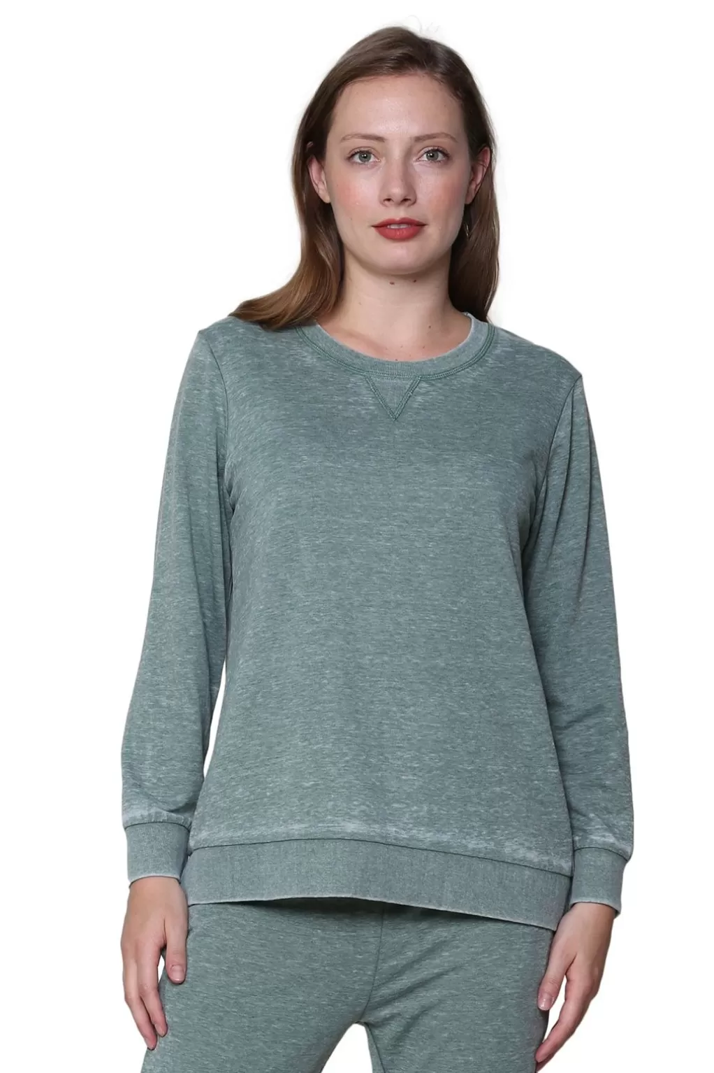La Cera™ Heathered Crew Neck French Terry Sweatshirt