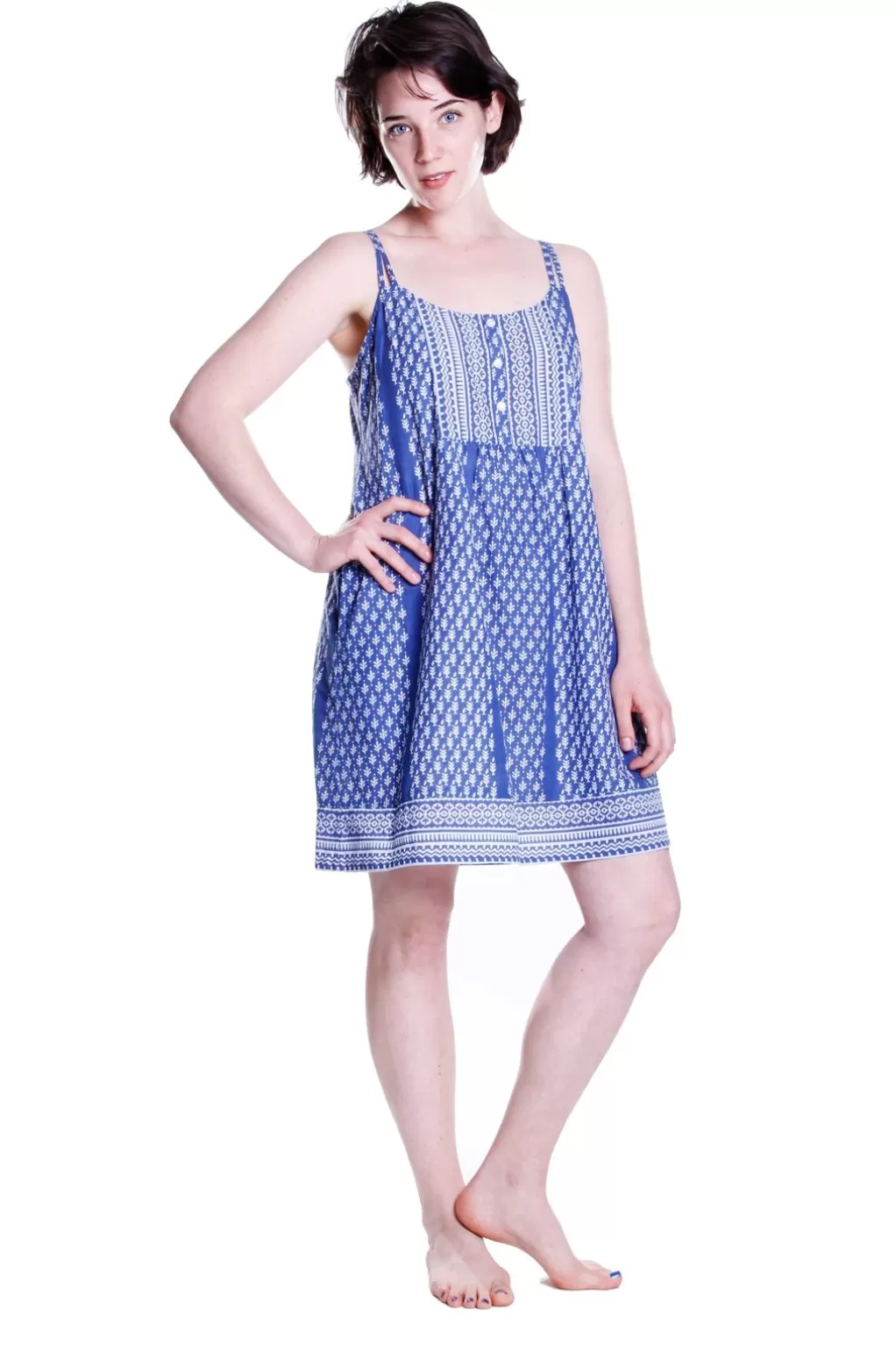 La Cera™ La Cera 100% Cotton Blue Batik Printed Chemise