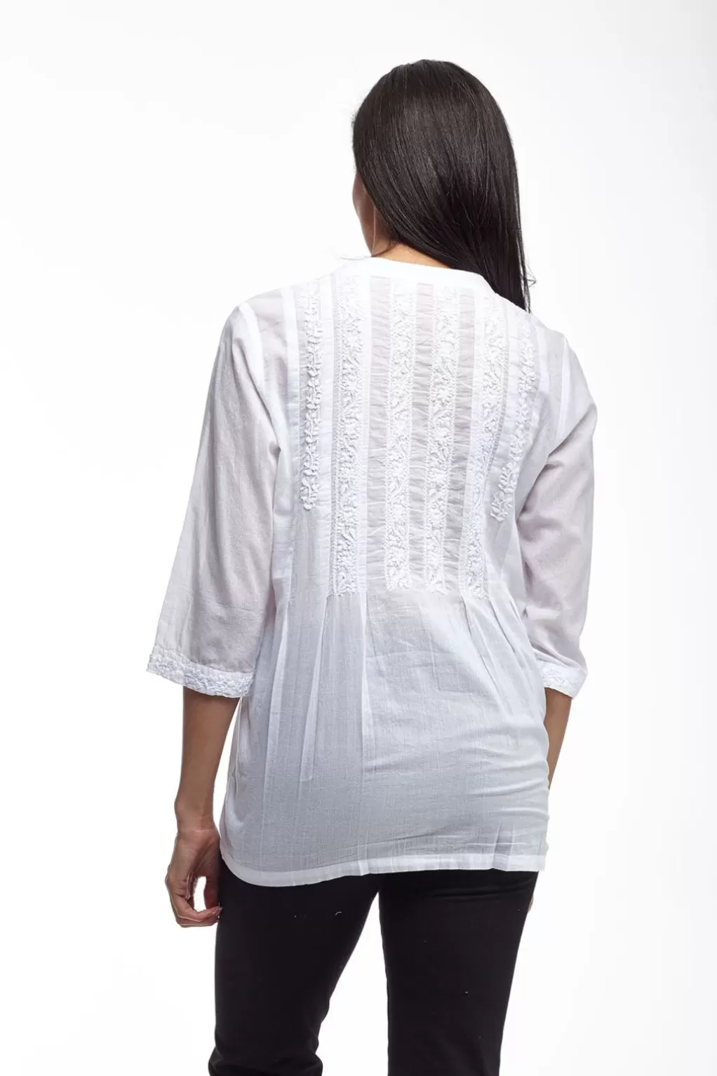 La Cera™ La Cera 100% Cotton Button Front Embroidered Top