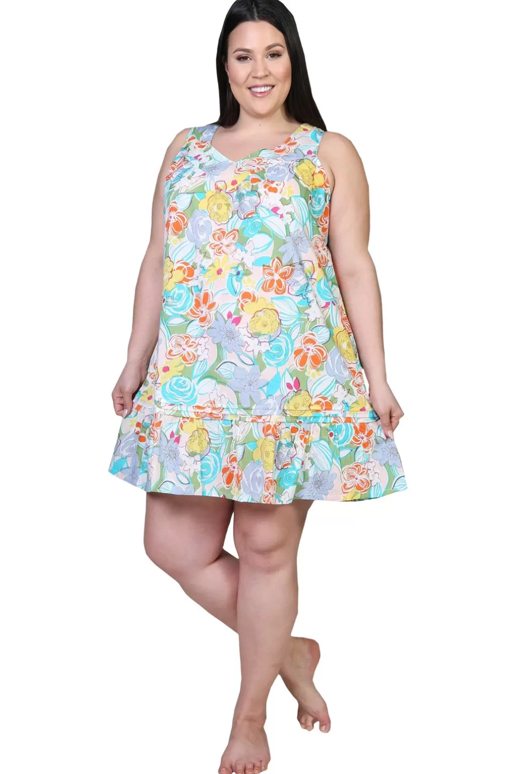 La Cera™ La Cera 100% Cotton Pastel Floral Print Chemise