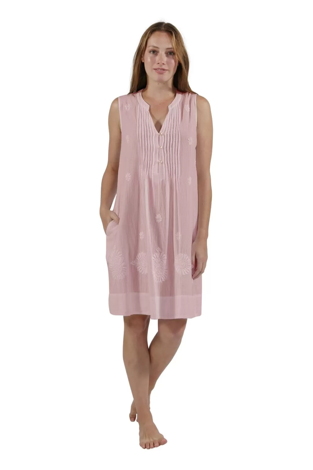 La Cera™ La Cera 100% Cotton Plus Size Leno Stripe Chemise