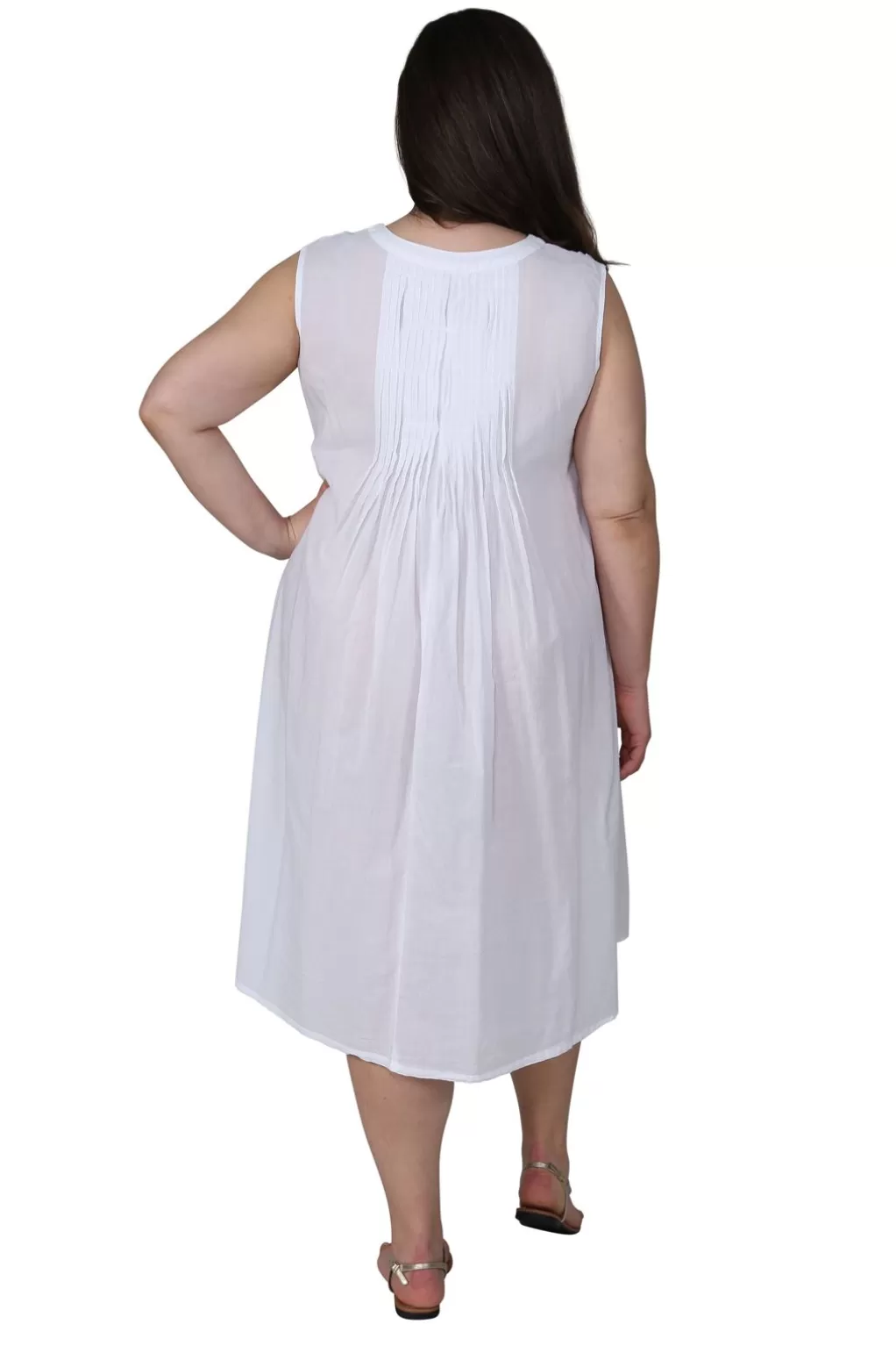 La Cera™ La Cera 100% Cotton Sleeveless Dress With Hem Embroidery - Plus Size