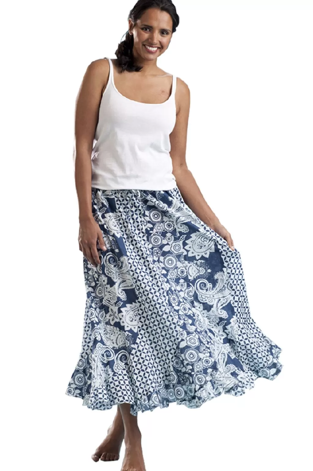 La Cera™ La Cera 100% Cotton Voile Mixed Printed Maxi Skirt