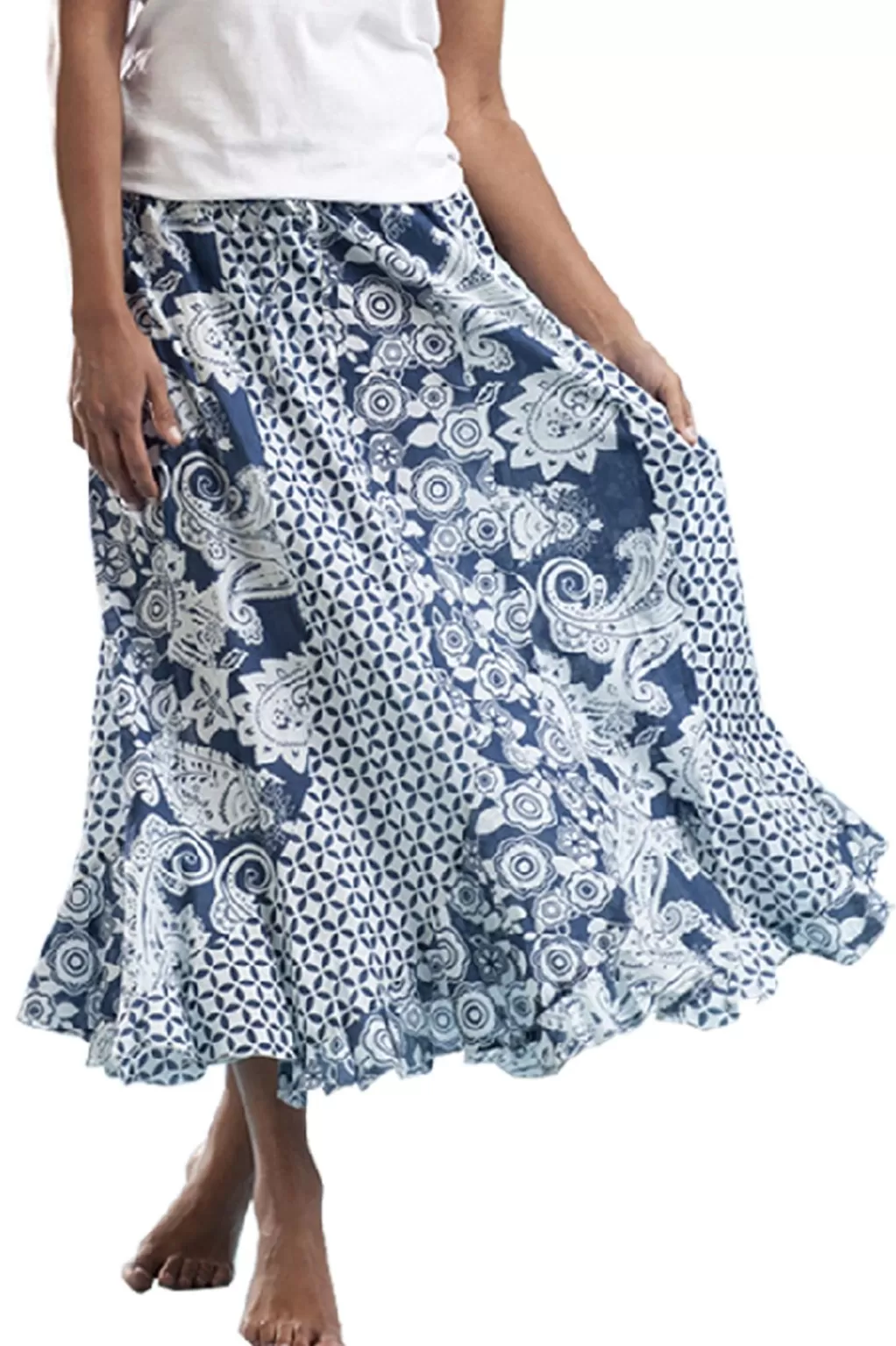 La Cera™ La Cera 100% Cotton Voile Mixed Printed Maxi Skirt