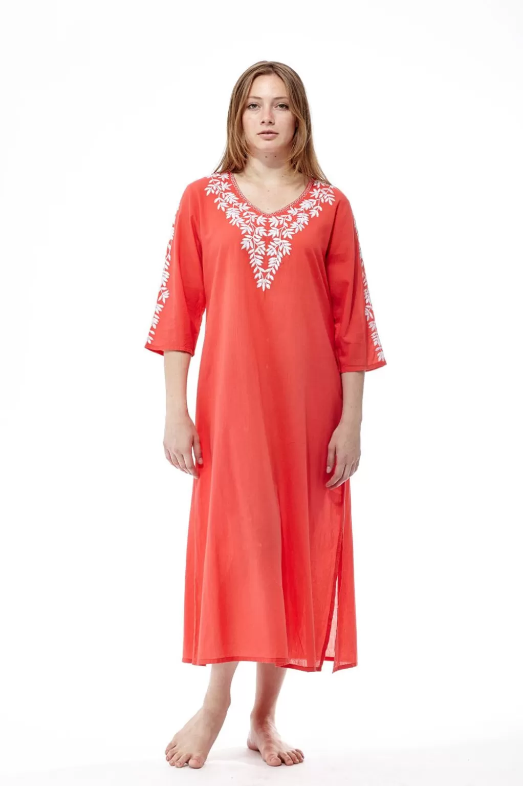 La Cera™ La Cera 3/4 Quarter Length Sleeve Embroidered Caftan
