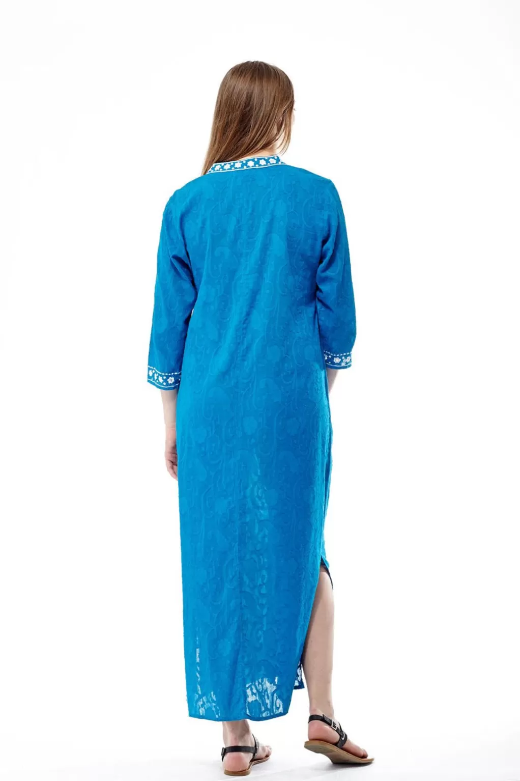 La Cera™ La Cera 3/4 Quarter Length Sleeve Embroidered Caftan