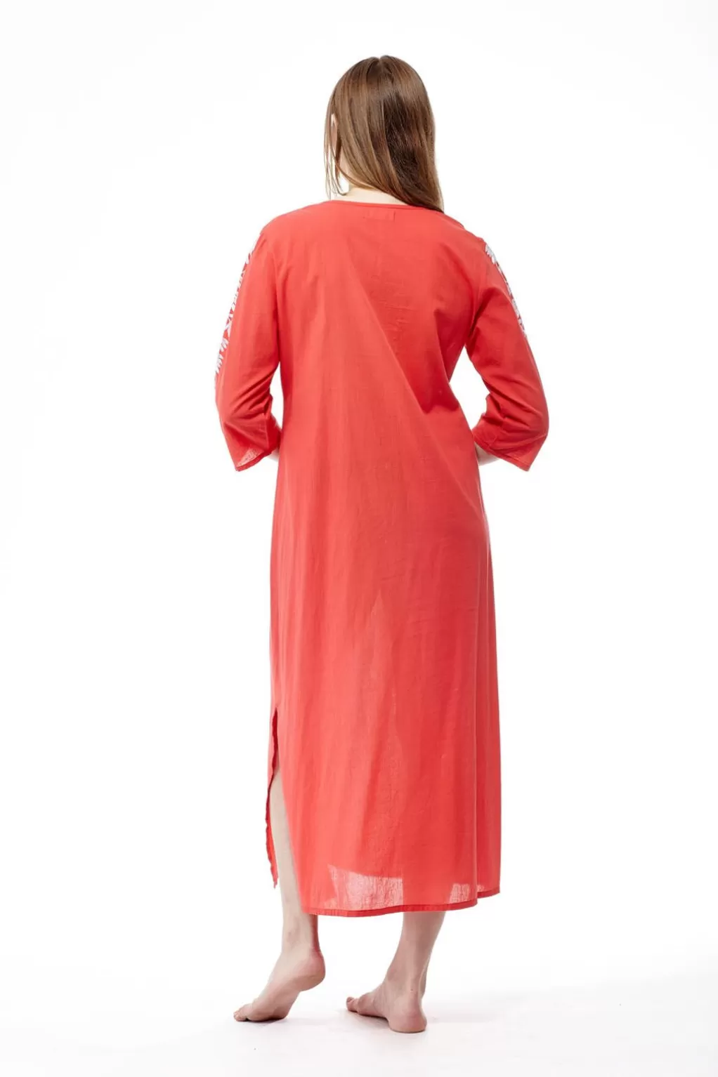 La Cera™ La Cera 3/4 Quarter Length Sleeve Embroidered Caftan