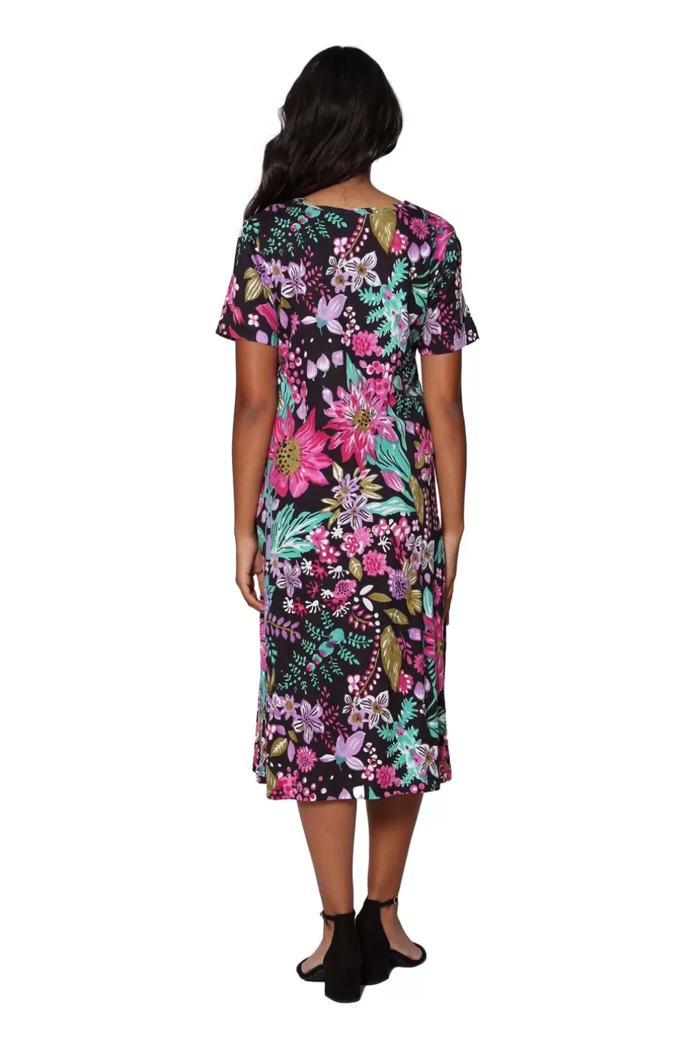 La Cera™ La Cera Black And Fuchsia A-Line Knit Dress