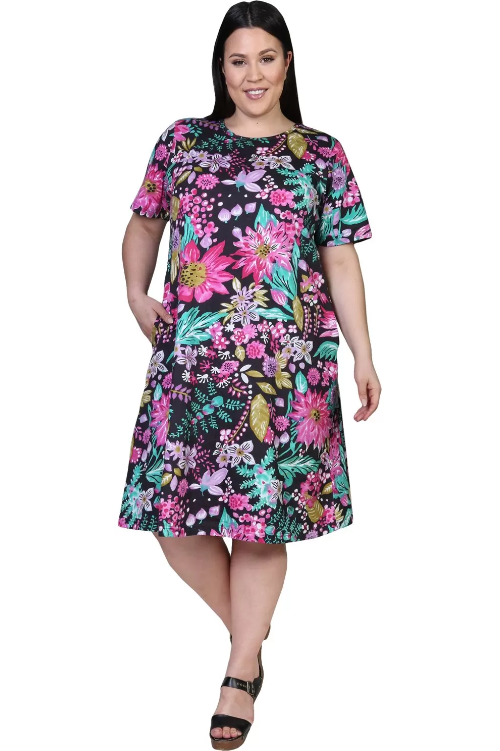 La Cera™ La Cera Black And Fuchsia Plus Size A-Line Knit Dress