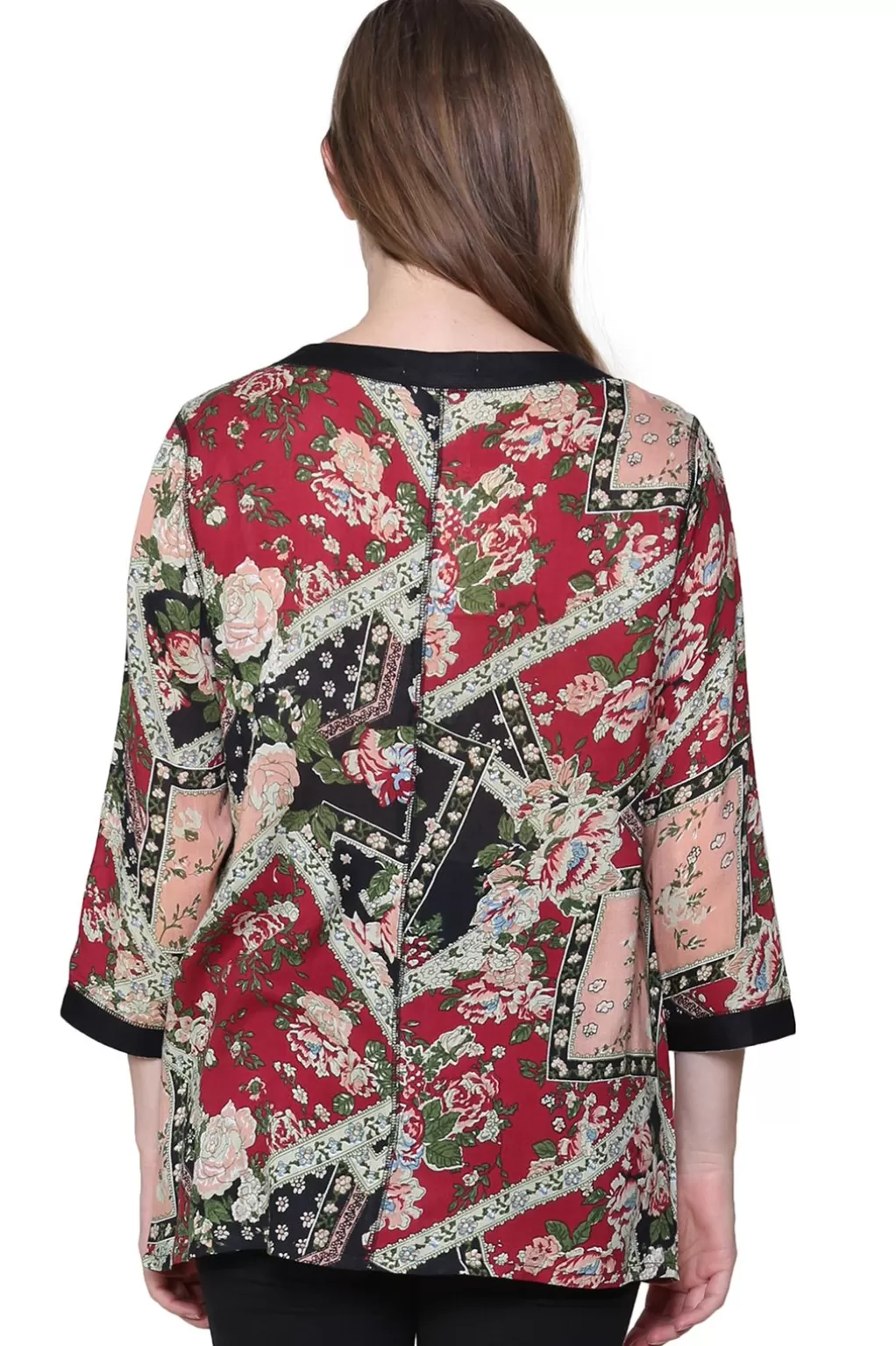 La Cera™ La Cera Black And Red Patchwork Top