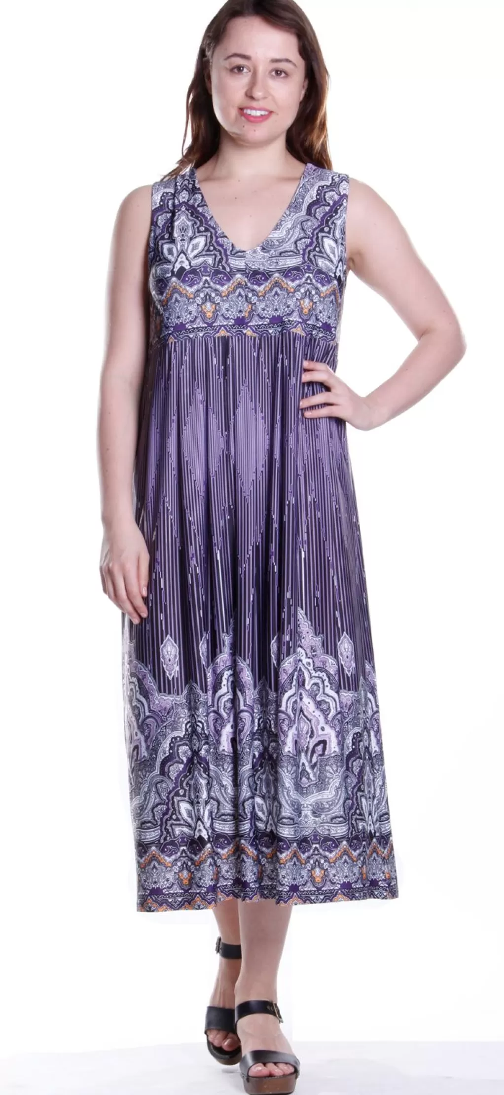 La Cera™ La Cera Border Print Sleeveless Printed Maxi Dress