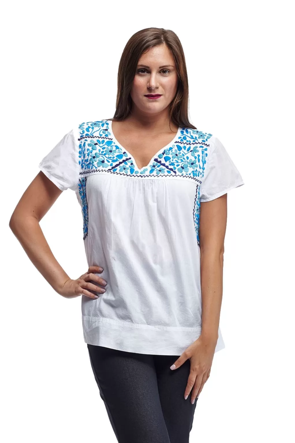 La Cera™ La Cera Cap Sleeve Hand Embroidered Top