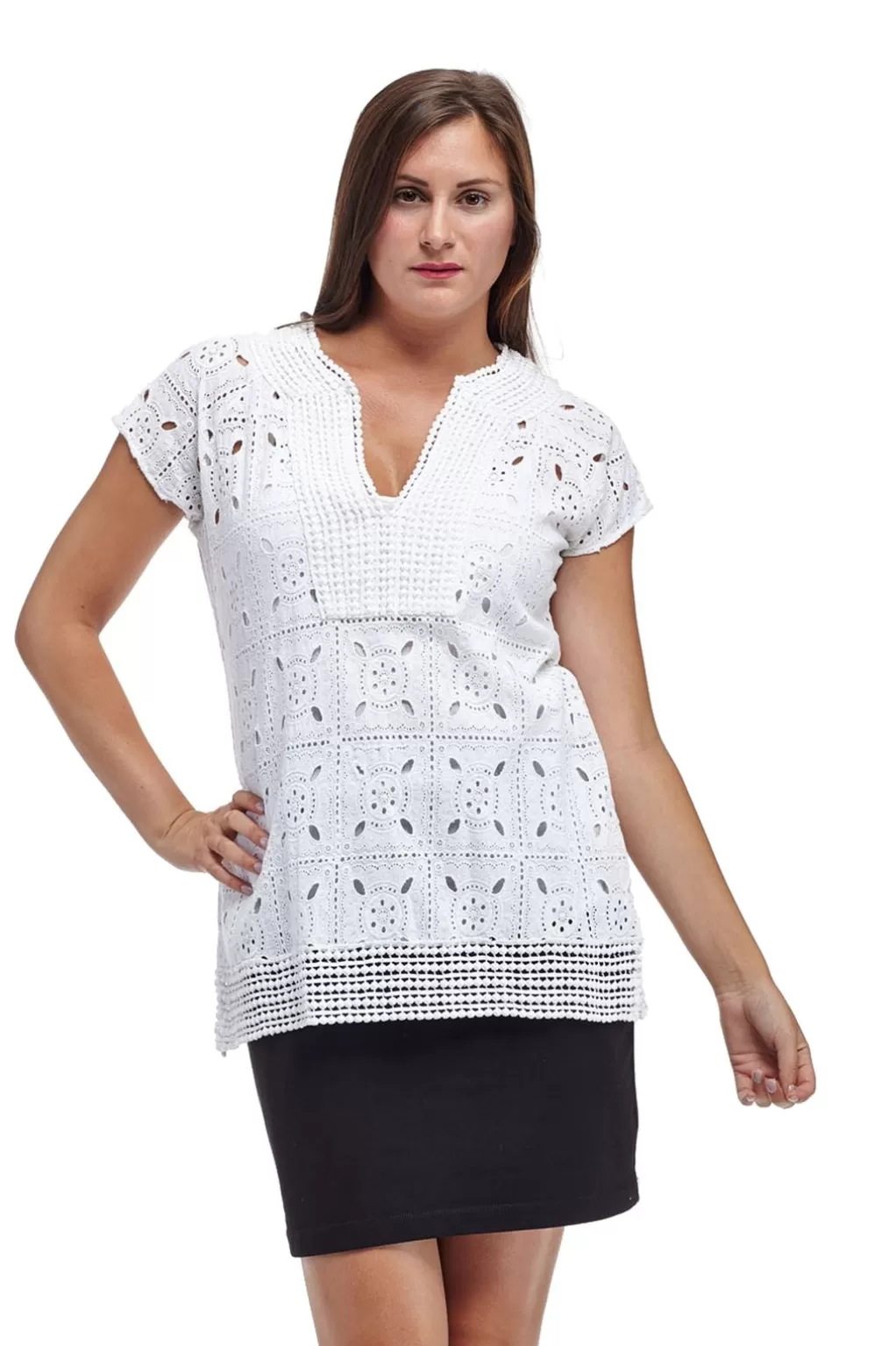 La Cera™ La Cera Cap Sleeve Medallion Lace Tunic
