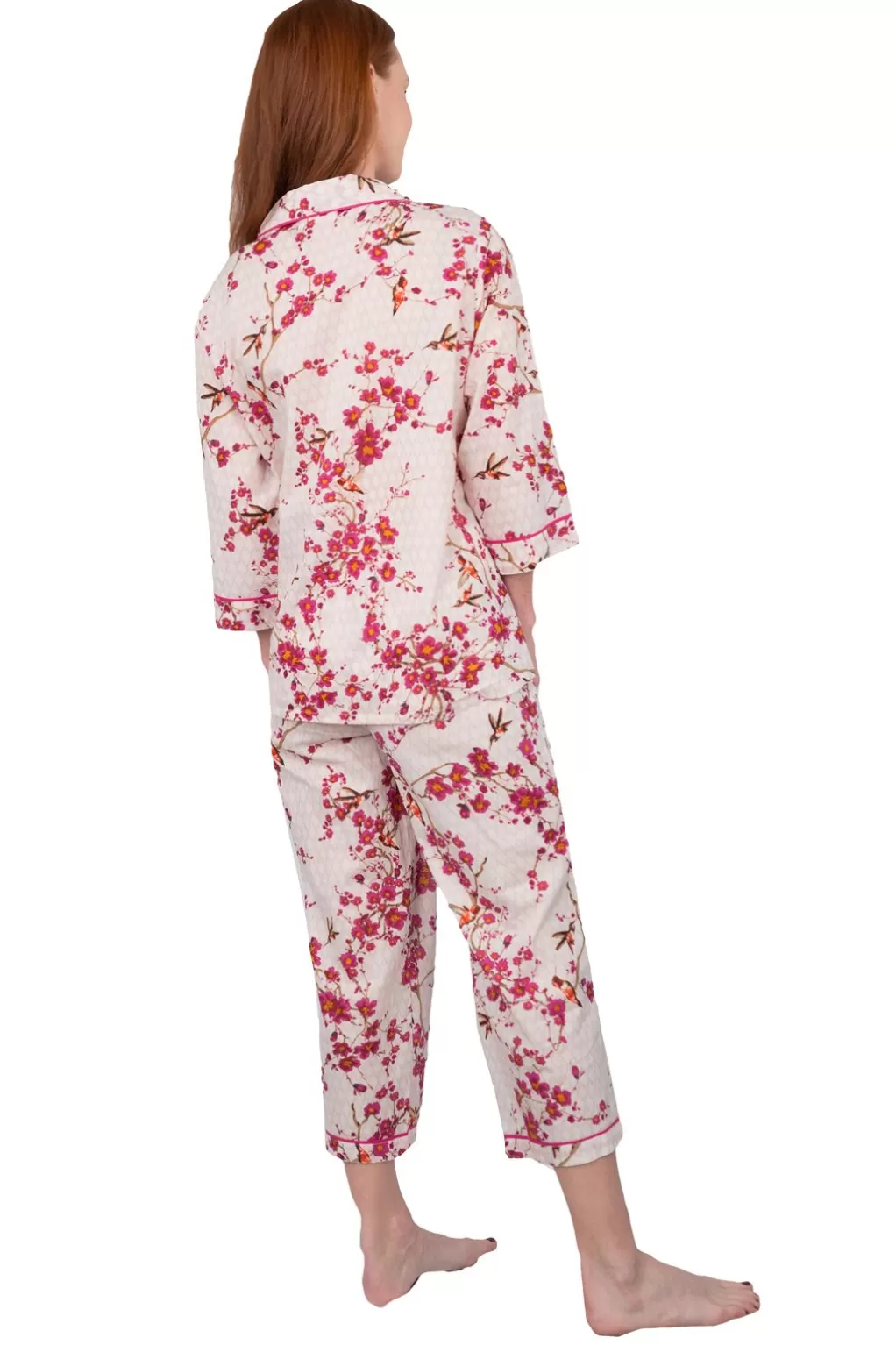 La Cera™ La Cera Cherry Blossom 3/4 Sleeve Cotton Pajama Set