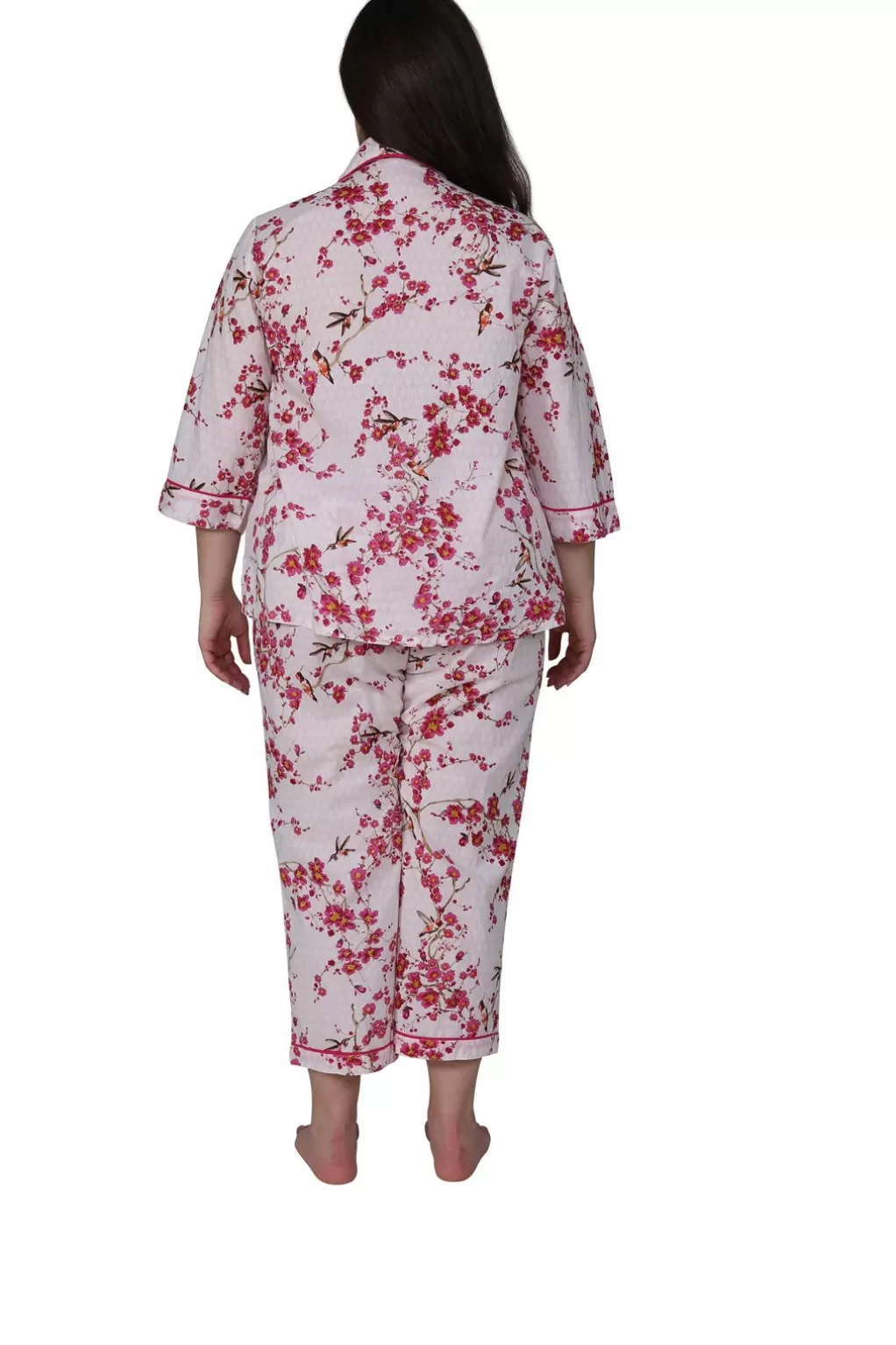 La Cera™ La Cera Cherry Blossom 3/4 Sleeve Cotton Pajama Set - Plus Size