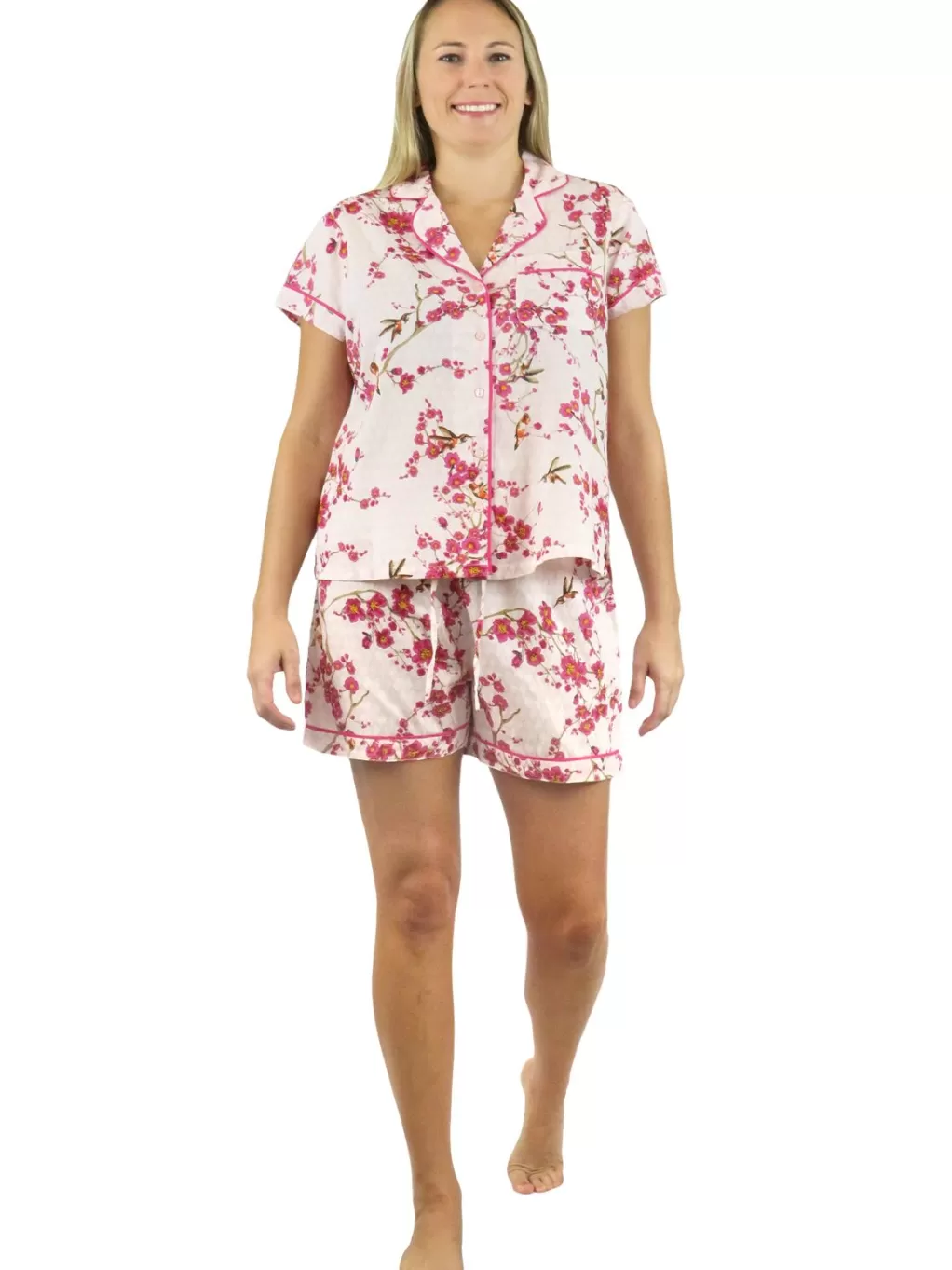 La Cera™ La Cera Cherry Blossom Boxer Pajama Set