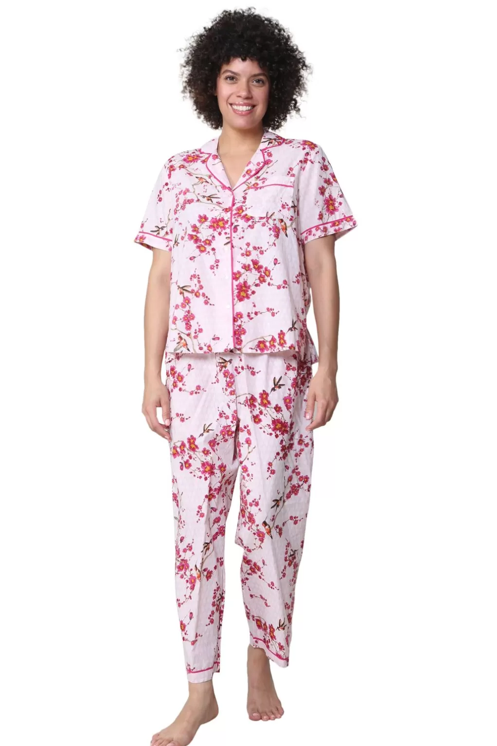 La Cera™ La Cera Cherry Blossom Floral Cotton Pajama Set