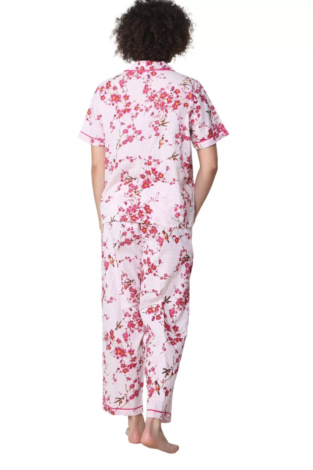 La Cera™ La Cera Cherry Blossom Floral Cotton Pajama Set