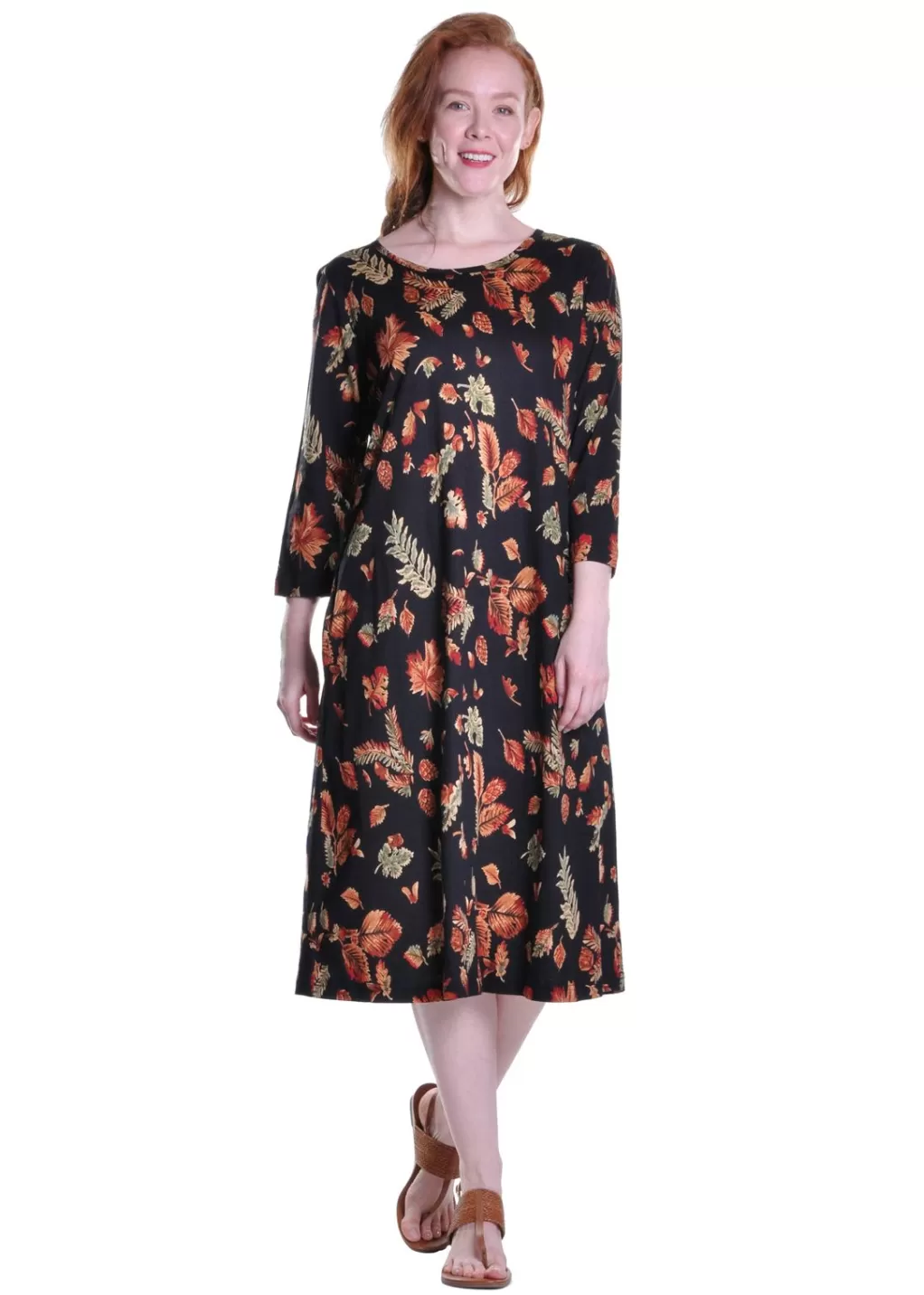 La Cera™ La Cera Cotton Falling Leaves Print Jersey Dress