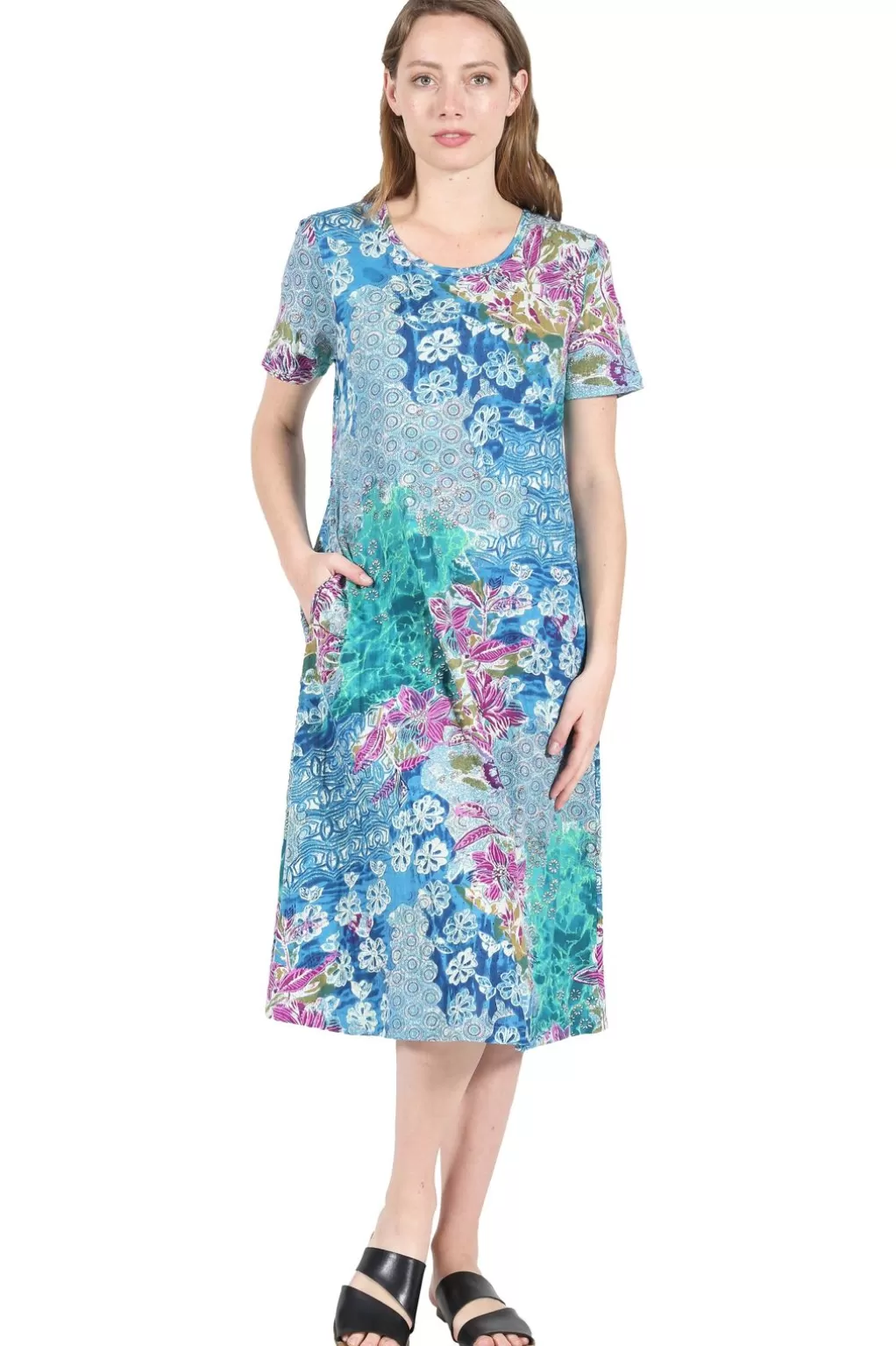 La Cera™ La Cera Cotton Floral Jersey Knit A-Line Dress
