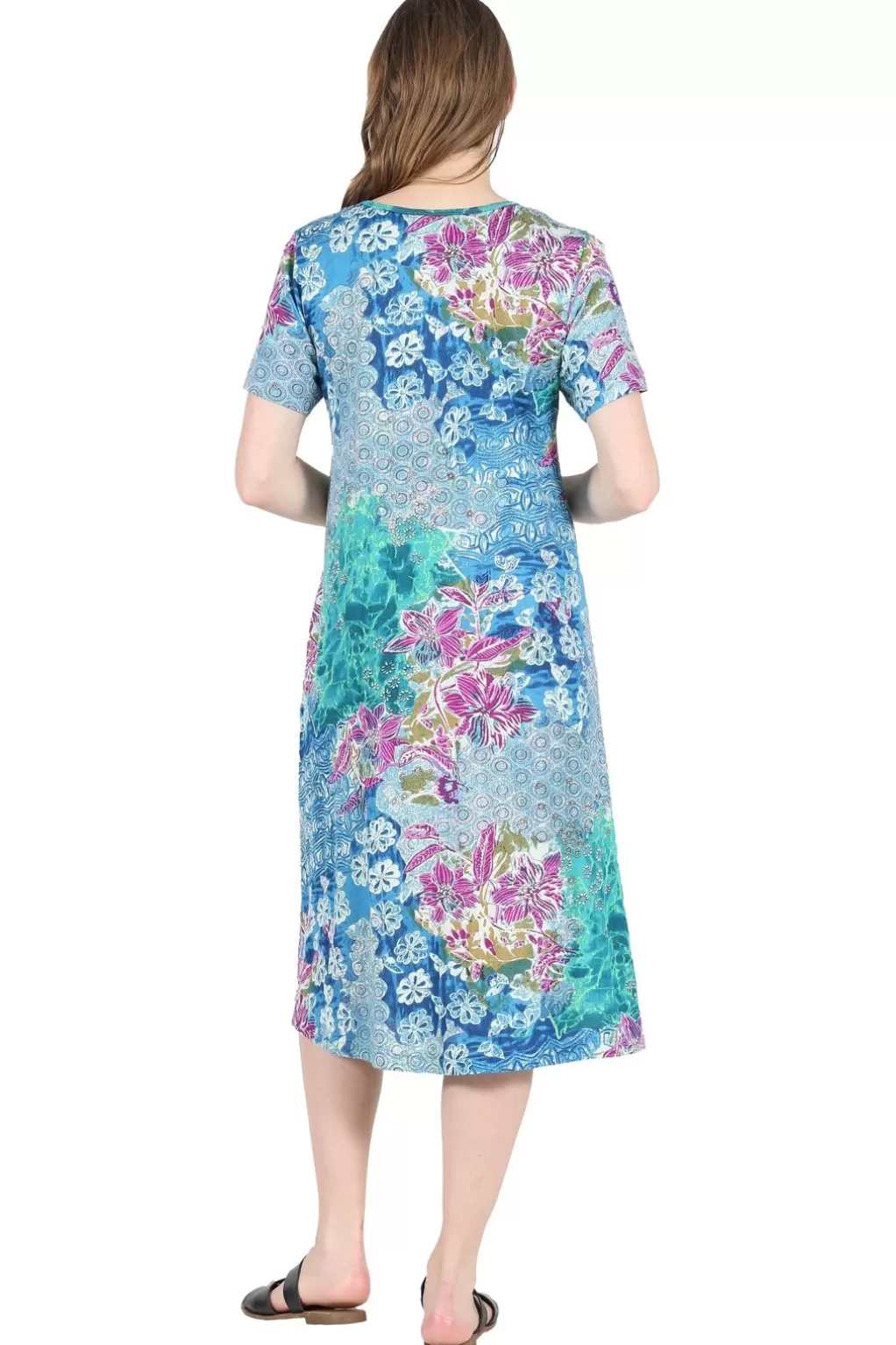 La Cera™ La Cera Cotton Floral Jersey Knit A-Line Dress