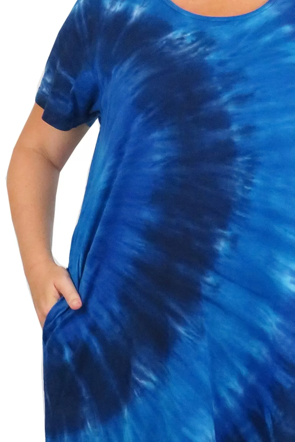 La Cera™ La Cera Cotton Knit Short Sleeve Denim Blue Tie-Dye Dress - Plus Size