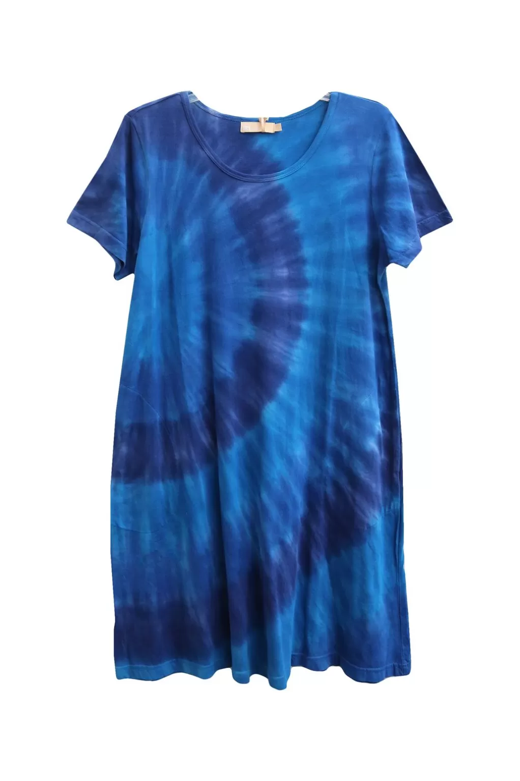 La Cera™ La Cera Cotton Knit Short Sleeve Denim Blue Tie-Dye Dress - Plus Size