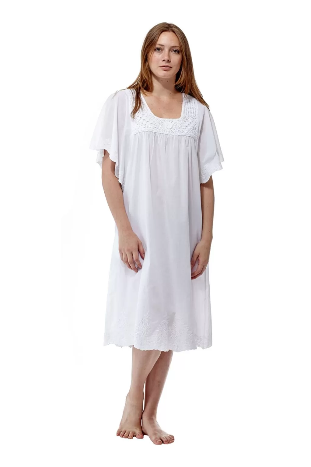 La Cera™ La Cera Crochet Yoke Flutter Sleeve Gown