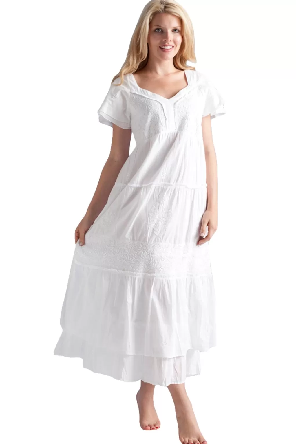 La Cera™ La Cera Embroidered Layered Short Sleeve Tiered Gown