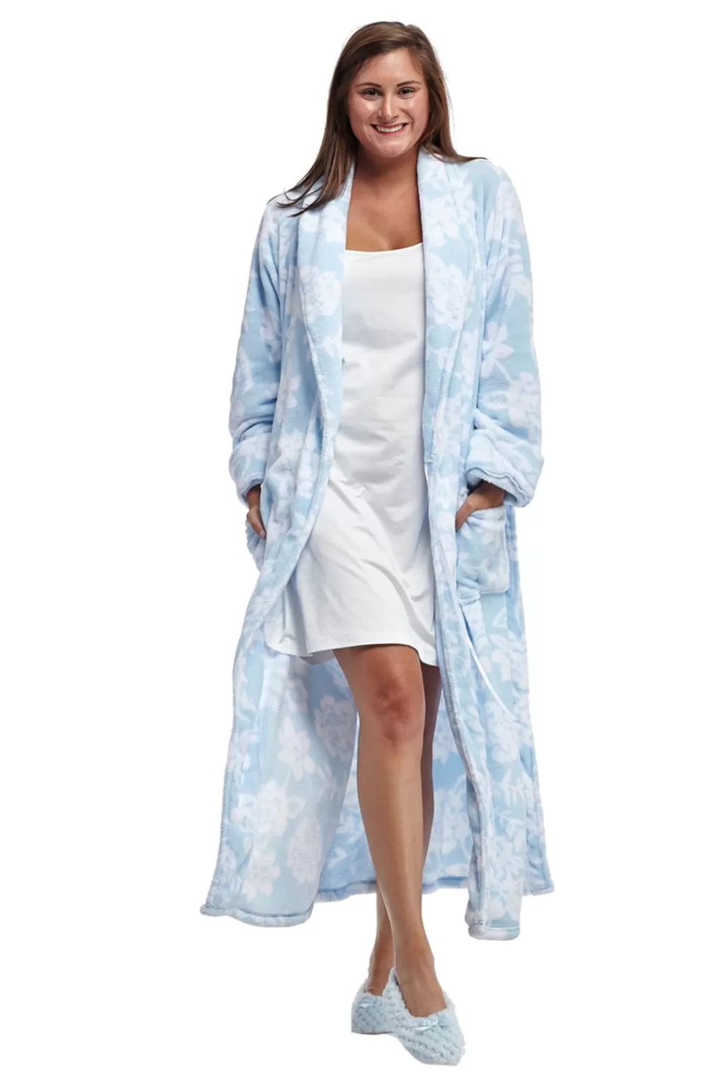 La Cera™ La Cera Floral Fleece Bathrobe With Belt