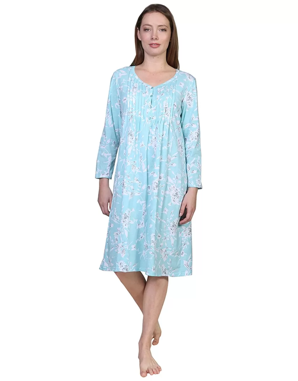 La Cera™ La Cera Floral Print Cotton Knit Gown