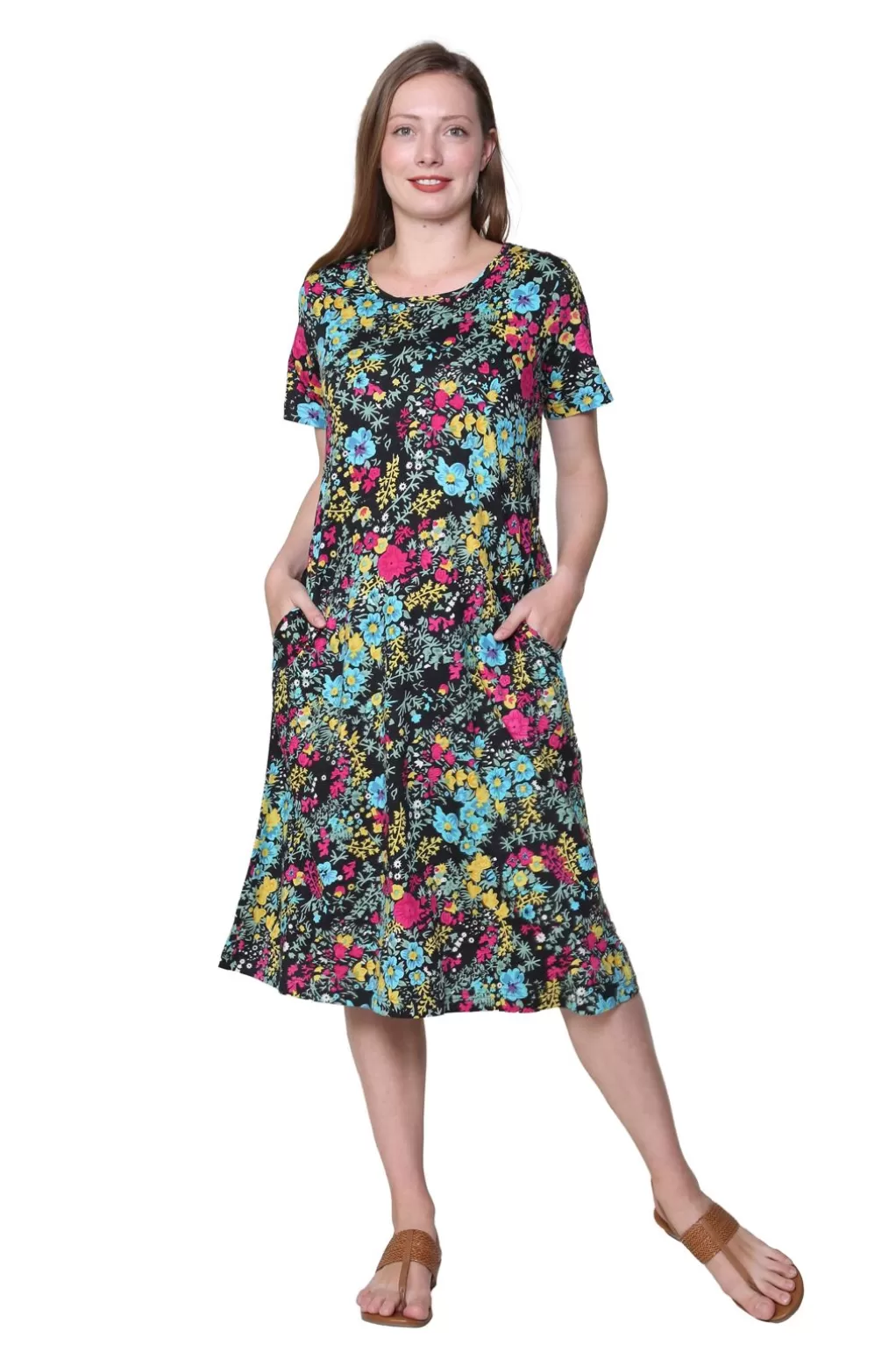 La Cera™ La Cera Floral Printed A-Line Knit Dress