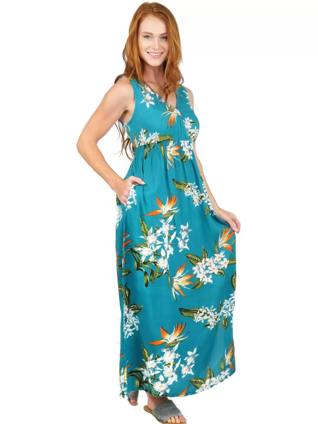 La Cera™ La Cera Floral Printed Sleeveless Rayon Maxi Dress