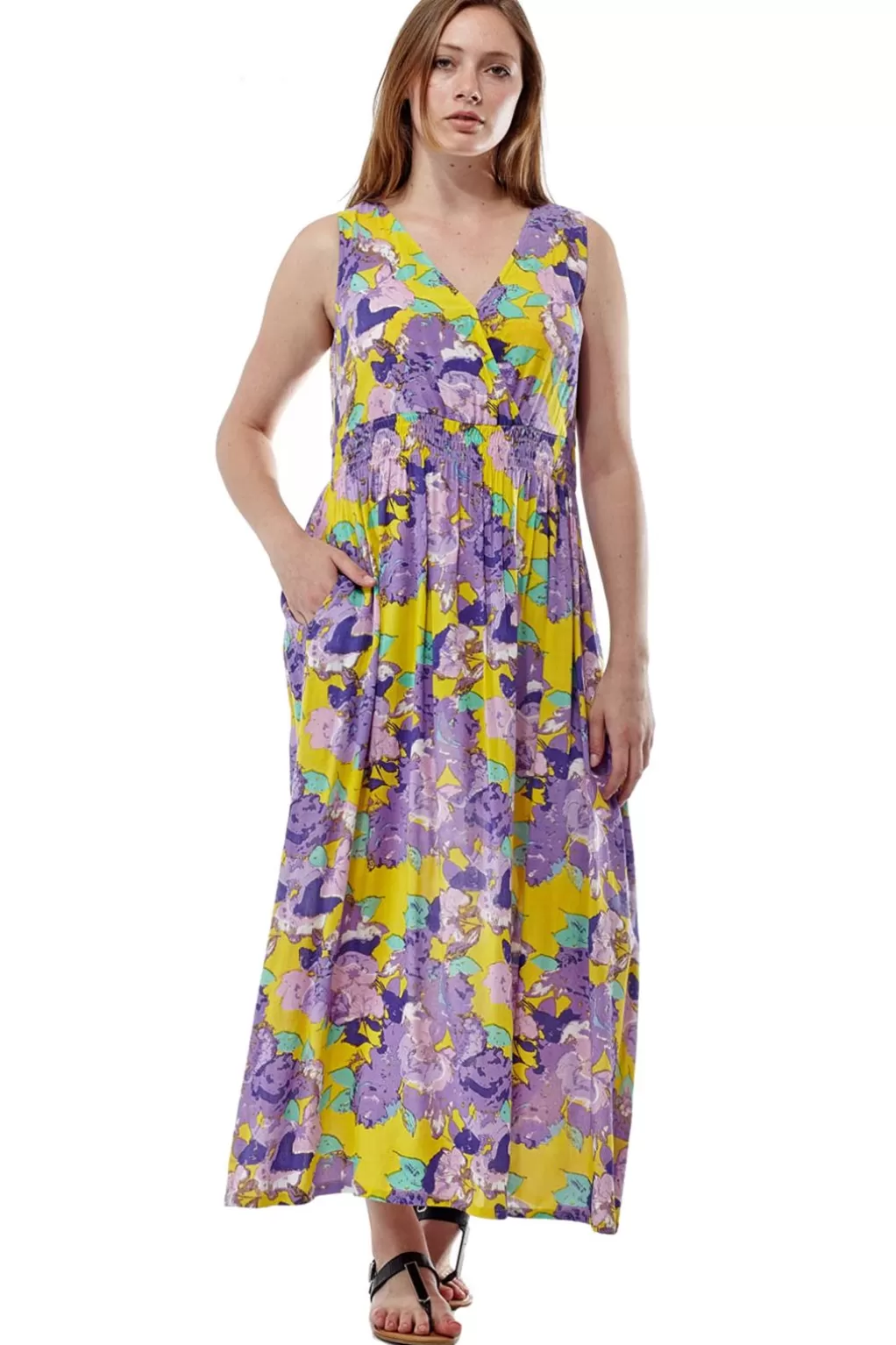 La Cera™ La Cera Floral Printed Sleeveless Rayon Maxi Dress