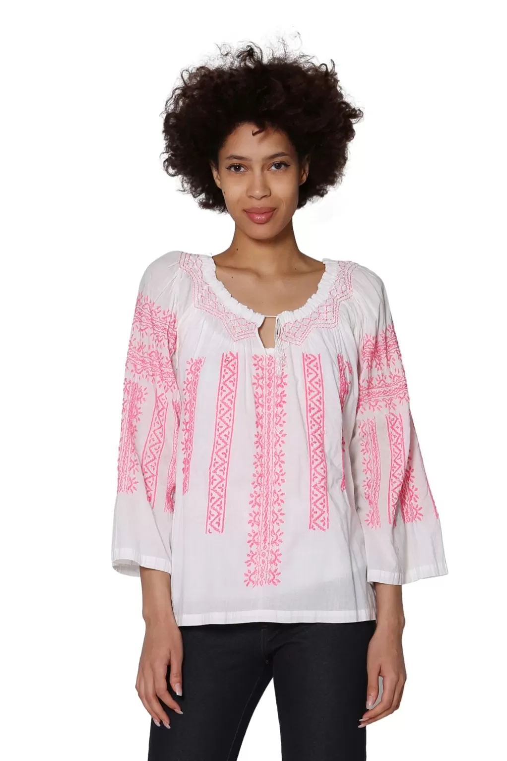 La Cera™ La Cera Hand-Embroidered Peasant Top