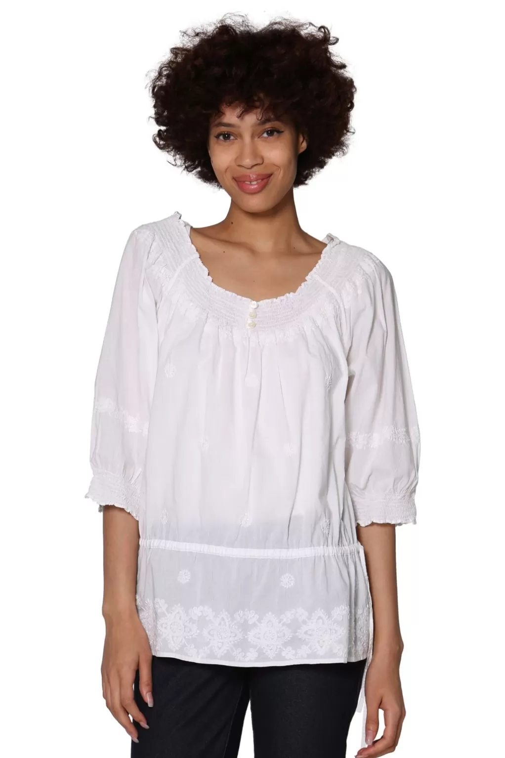 La Cera™ La Cera Hand-Embroidered Smocked Top