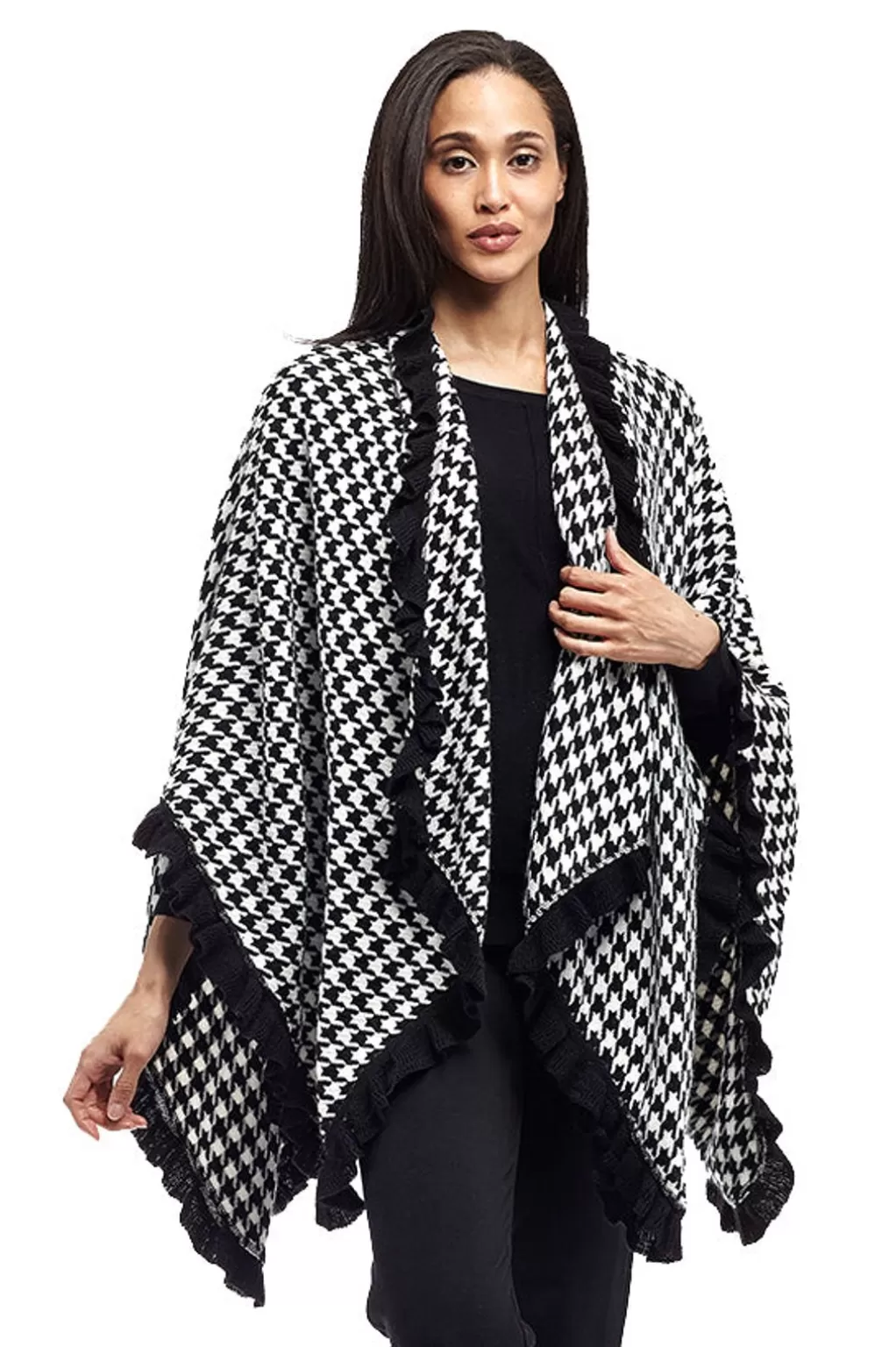 La Cera™ La Cera Houndstooth Split Poncho Shawl
