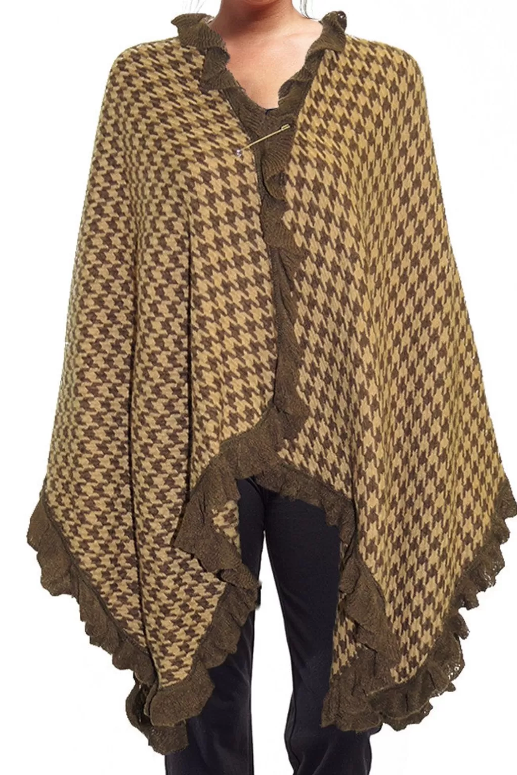 La Cera™ La Cera Houndstooth Split Poncho Shawl