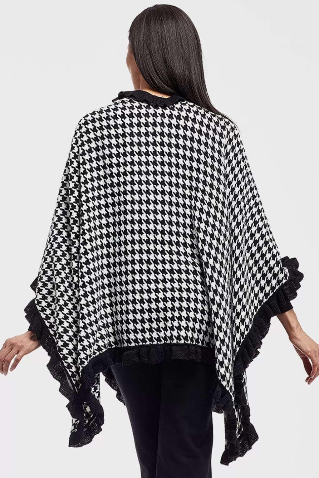 La Cera™ La Cera Houndstooth Split Poncho Shawl