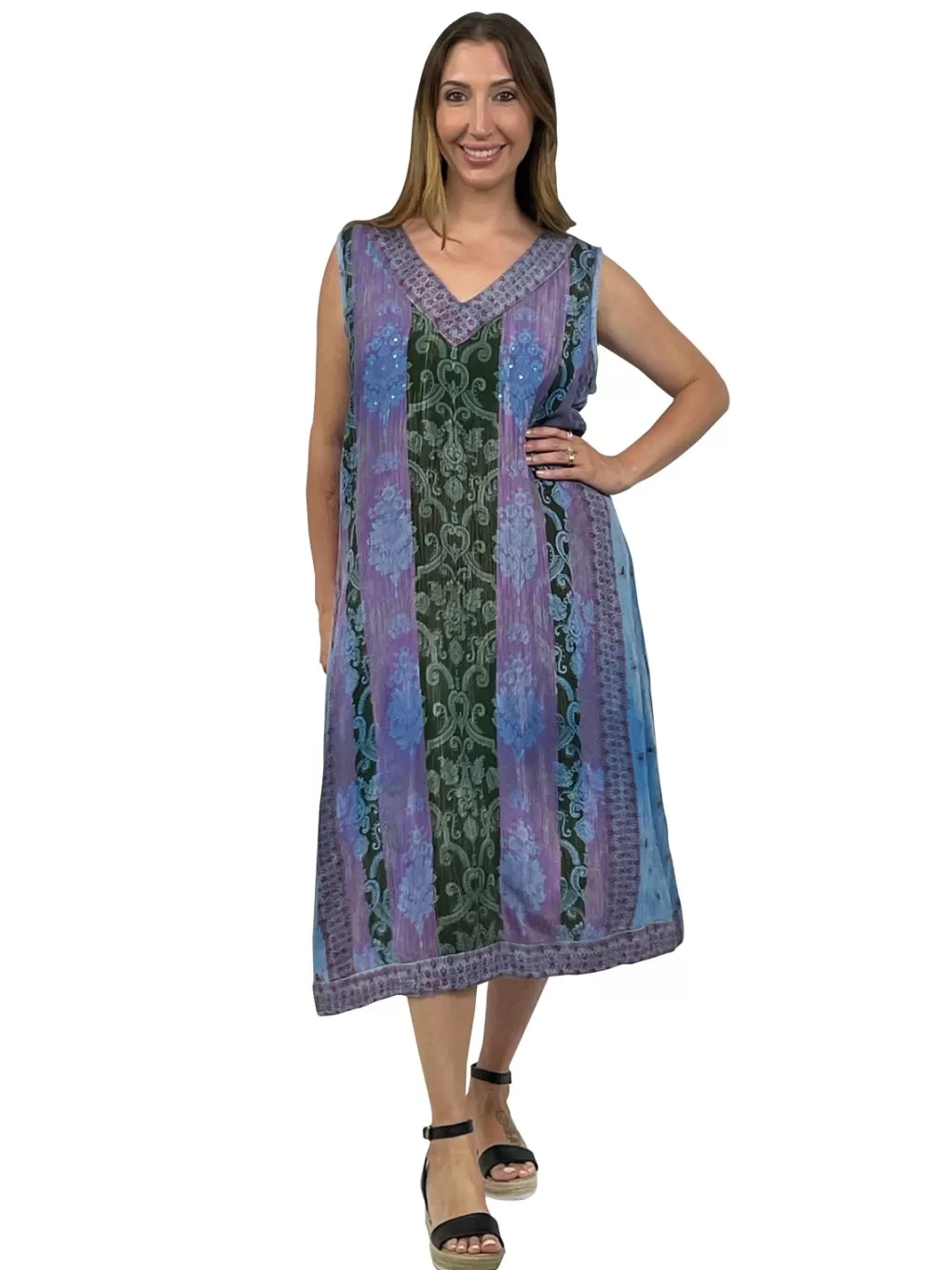La Cera™ La Cera Jacobean Floral Print Sleeveless Dress