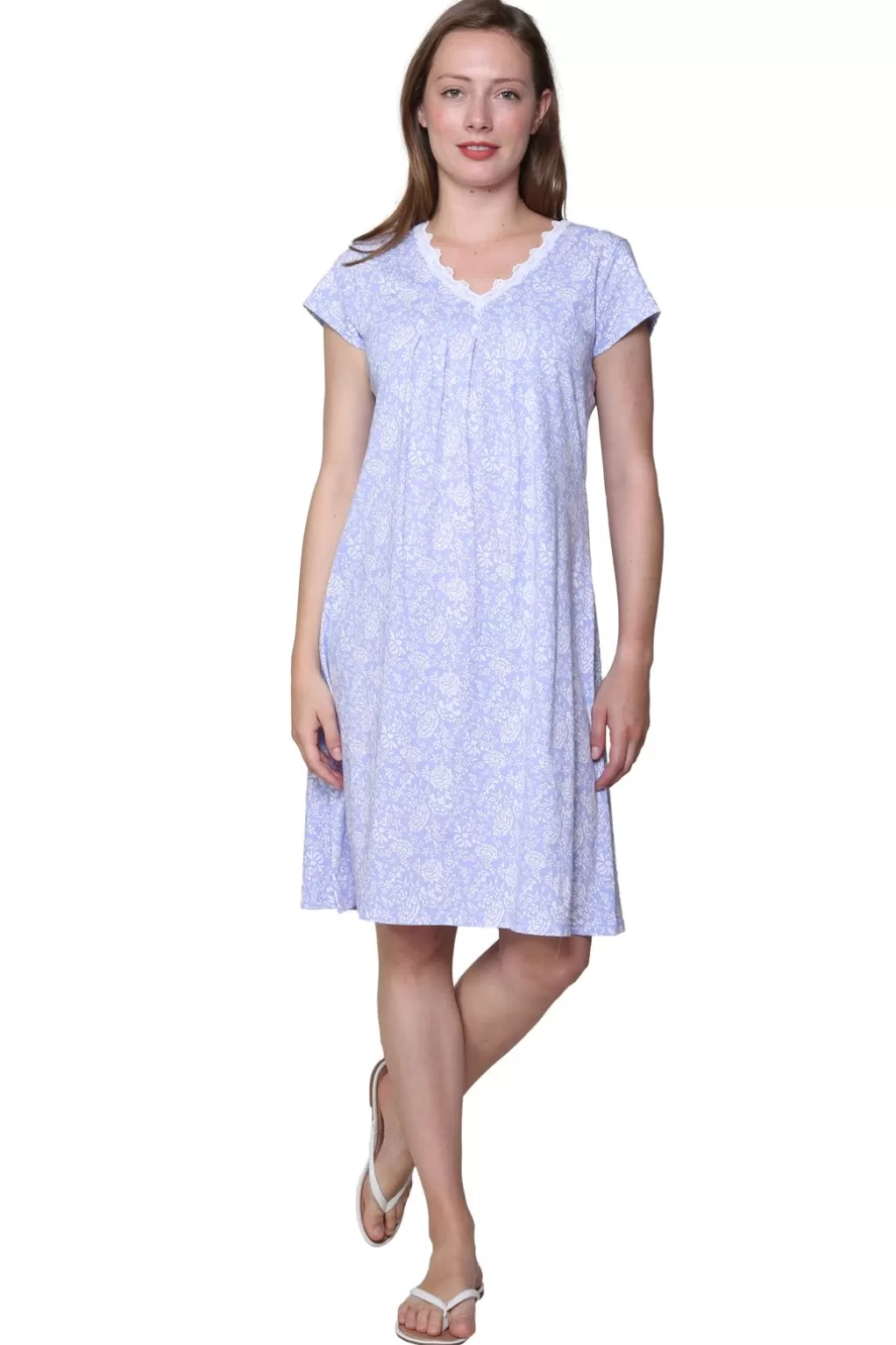 La Cera™ La Cera Lilac Floral Cotton Knit Chemise
