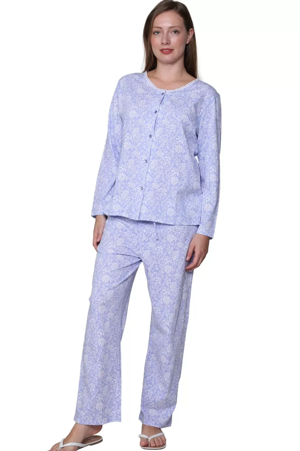 La Cera™ La Cera Lilac Floral Cotton Knit Pajama Set