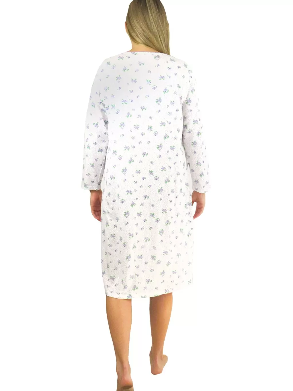 La Cera™ La Cera Lilac Floral Print Cotton Knit Gown