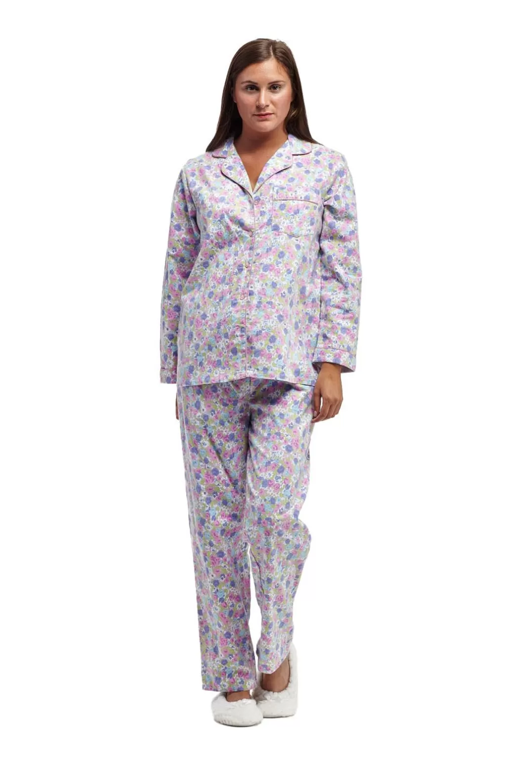La Cera™ La Cera Long Sleeve Floral Flannel Pajama Set